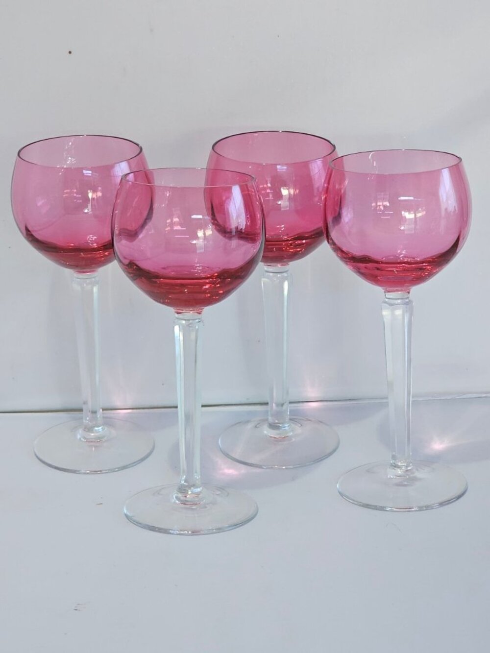 Cranberry Pink Wine Glasses Set/4 Mid Century Modern Vintage Cocktails Goblets F - Picture 9 of 9